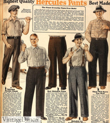 1927 men work shirts, pants, and caps