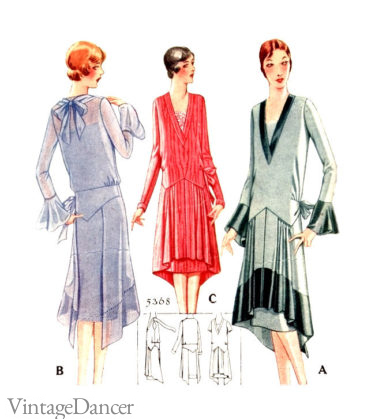 1928 bell sleeve dresses