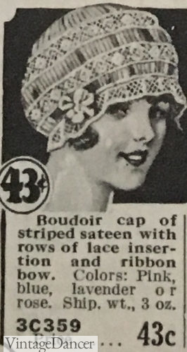 1928 lace boudoir cap at VintageDancer