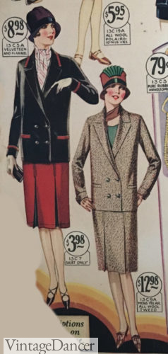 1928 coordinated black and red blazer with skirt and all matching tweed suit at VintageDancer