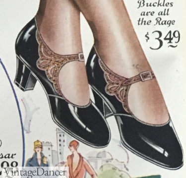 1928 patent leather with reptile straps at VintageDancer