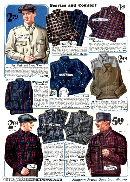 1928 mens casual and work shirts for winter