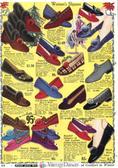1928 slippers women house shoes at VintageDancer