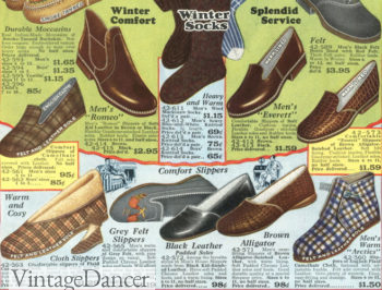 1928 leather or cloth mens slippers shoes house home bedroom pajamas robes at VintageDancer