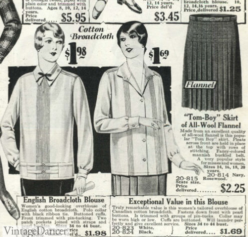 1928 white blouses and pleated skirts