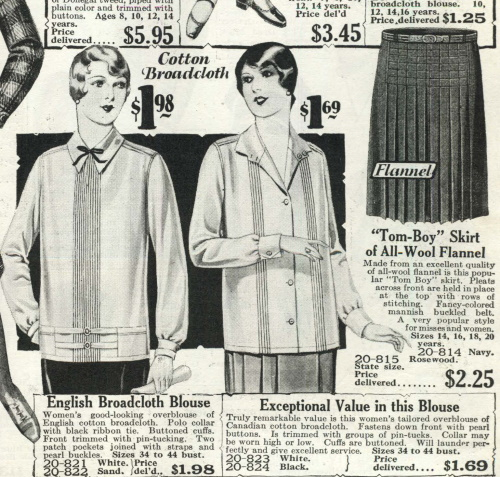 1928 white blouses and pleated skirts