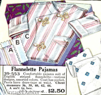 1928 blue and pink striped flannel pajamas