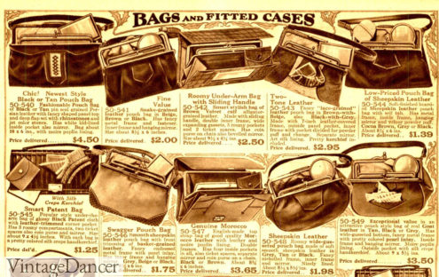1928 purses with matching mirrors and compartments for cases and compacts.
