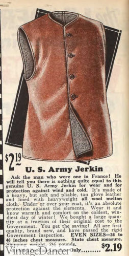 1928 Army Jerkin vest mens work casual vest leather