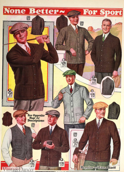 1928 mens plain cardigan sweaters jumpers knitwear at VintageDancer