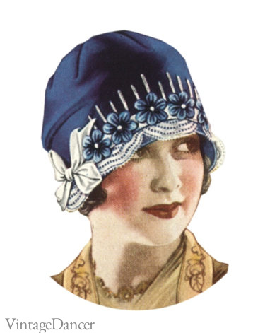 1928 decorated brim cloche hat