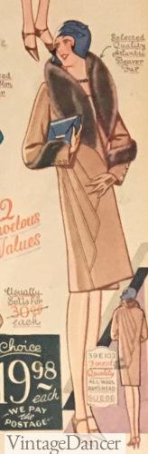 1929, carrying a clutch purse under arm