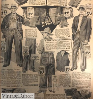 Mens western 1929 denim jeans, jacket, vest for the rancher by Sears