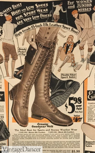 knee high hiking boots for women 1920s shoe fashion at VintageDancer