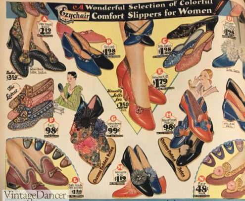 1929 slippers and boudoir shoes at VintageDancer