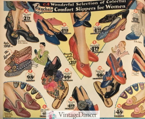 1929 slippers and boudoir shoes at VintageDancer