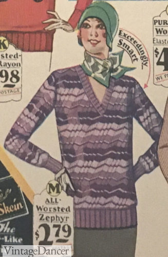 1929 zig zag V neck sweater at VintageDancer