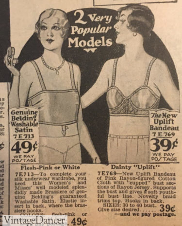 1929 bandeau bra and uplifting bra lingerie women 1920s 1930s