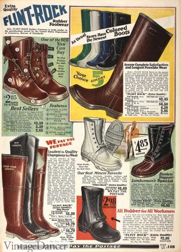 Mens 1920s tall boots for work and winter rain - 1929 men's rubber work boots rain boots 1920s mens shoes