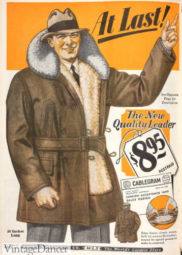 1929 men's sheapskin lined coat with faux fur collar