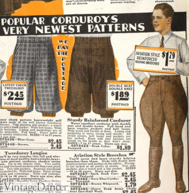 1920s mens plus fours and jodhpur pants trousers