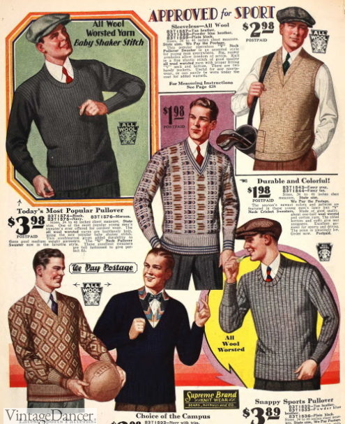 1929 V neck sweaters and round scoop necks
