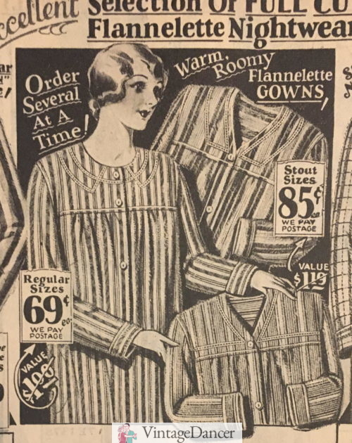 1929 flannel stripes winter nightgown at VintageDancer