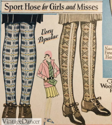1929 check pattern stockings sport hose simialr to tights, Fun! at VintageDancer