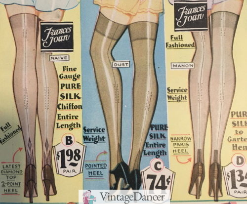 1929 diamond, pointed, and paris heels stockings at VintageDancer