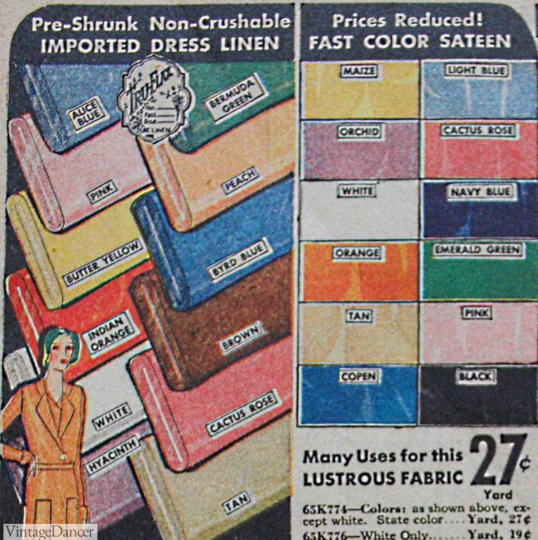 1930s Fashion Colors & Fabric