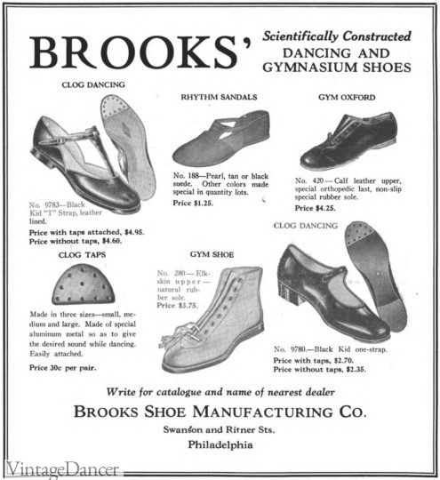 1930 gym shoes: tap shoes, gym sandals, gym shoes, high top sneakers, dancing heels