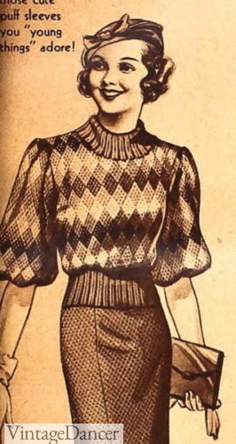 1930 knitted large sleeve top blouse shirt sweater-blouse
