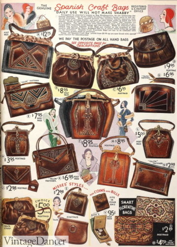 1929-1930 leather tooled and color bags