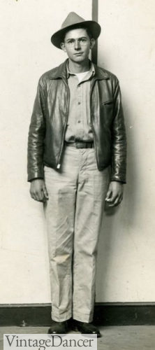 1930 man wearing a leather jacket