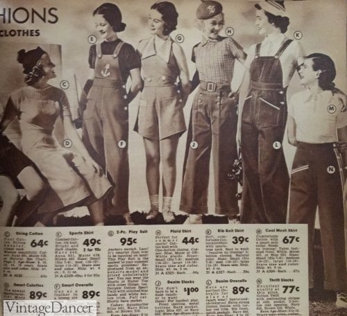 1930s Girls and teens overalls, pants and playclothes