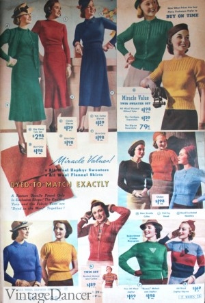 1930s Sweaters Styles and Colors in knitwear