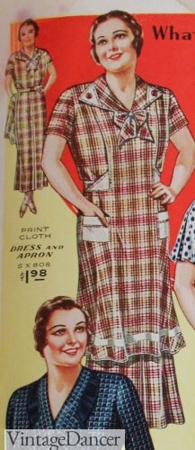 1930s Lane Bryant catalog plaid house dress sold with matching apron