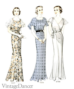 1930s short sleeve, ankle length cocktail dresses