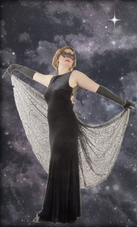 1930s bat Halloween costume. A classy vintage Halloween costume and easy DIY. Get the details and more costume ideas at VintageDancer.com