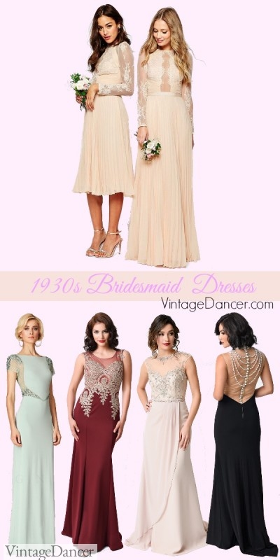 1930s bridesmaid dresses. Art deco inspired gowns. Shop these and more at VintageDancer.com
