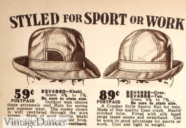1930s mens Khaki or tan cloth hats for sport or work