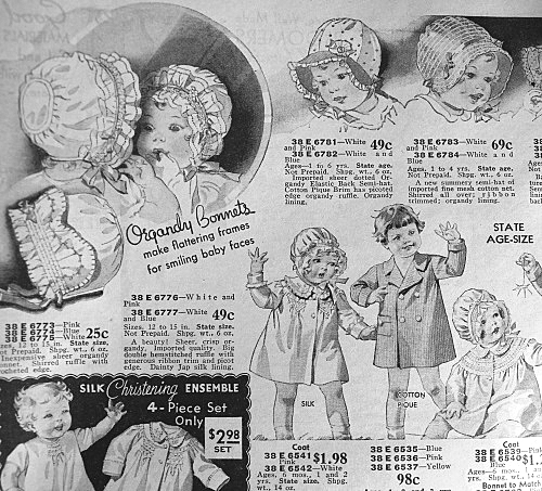 1930s baby clothes, bonnets and dresses gowns