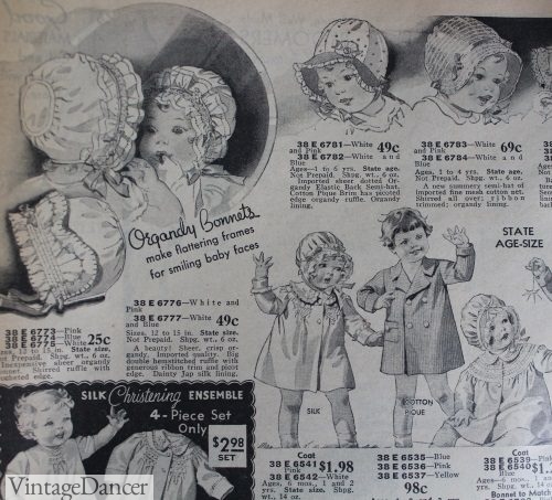 1930s baby clothes, bonnets and dresses gowns