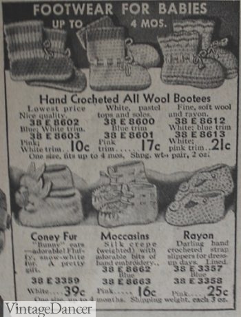 1930s knit baby shoes, booties, bunny slippers