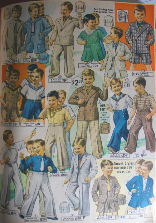 1930s Boys Fashion, childrens clothes catalog advert