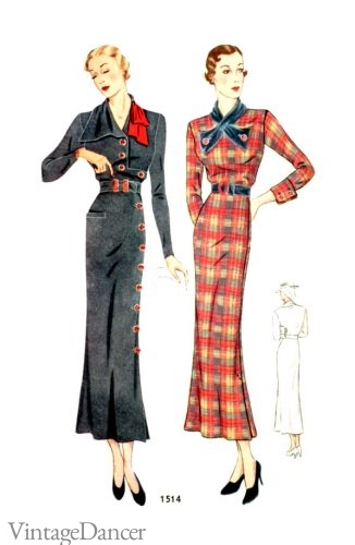 1930s fall winter long plaid dress