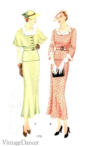 1930s dresses, tunic tops with belt