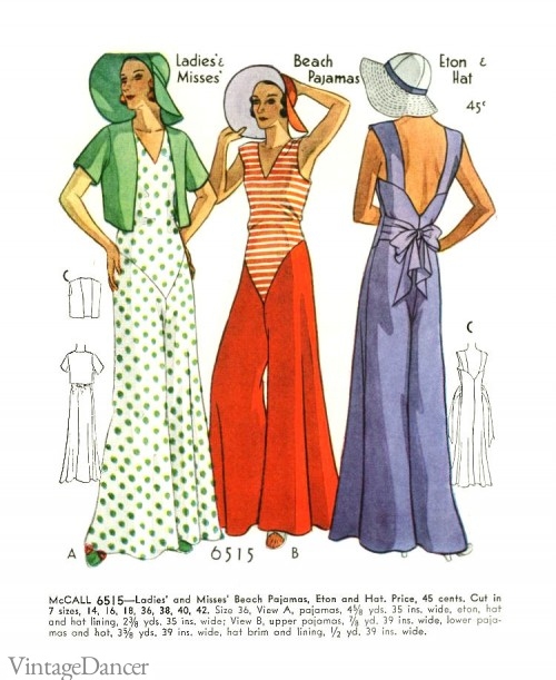 Examples of 1930s beach pajamas