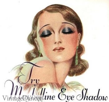 1930s makeup for evening- heavy all over eyeshadow
