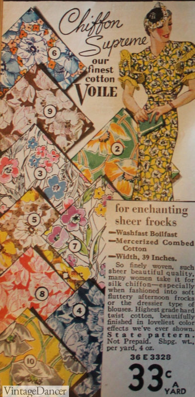 1934 voile fabric 1930s fashion sheer prints